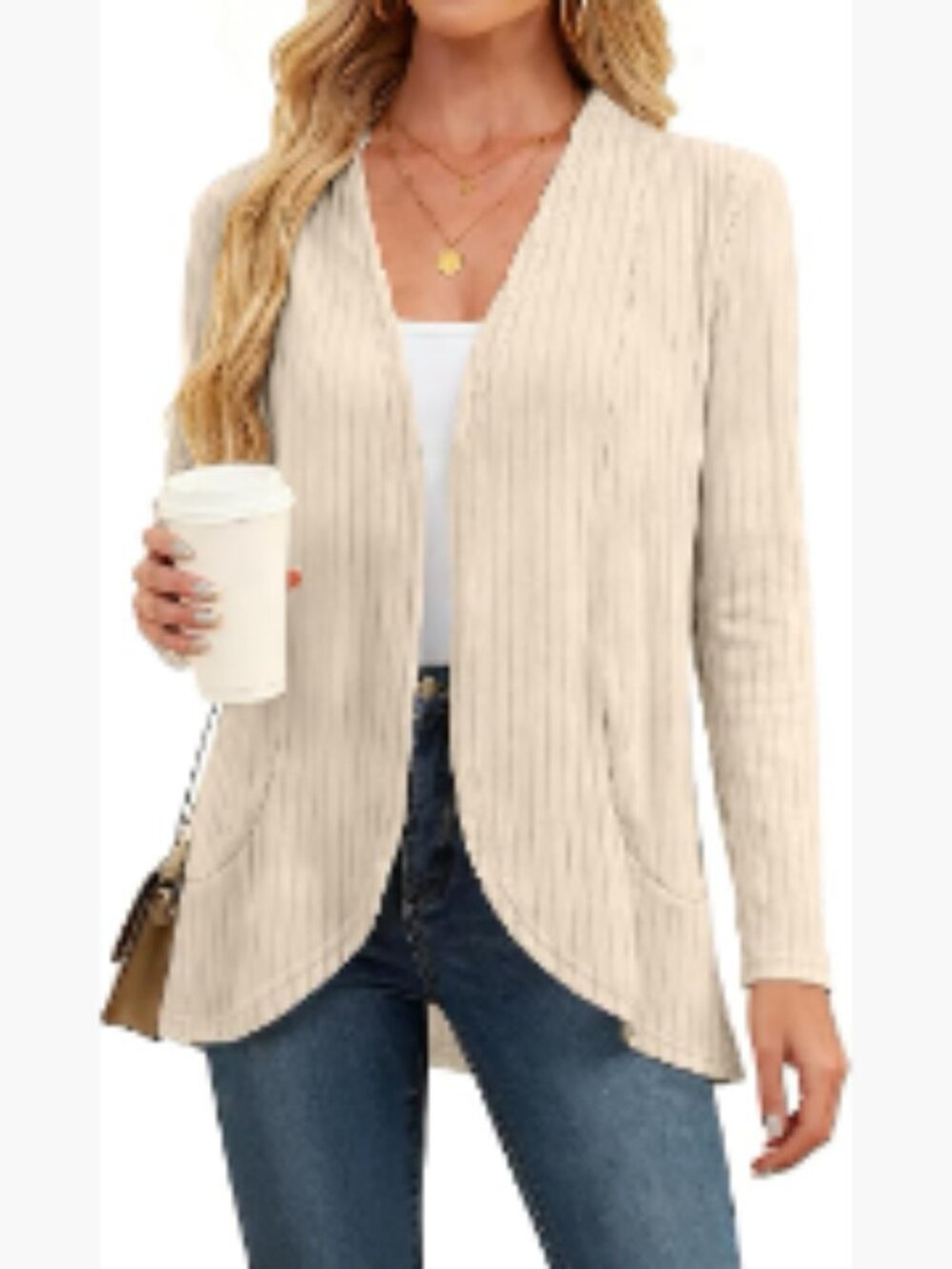 Womens Long Sleeve Cardigan Lightweight Casual Open Front Ribbed Knit Sweater